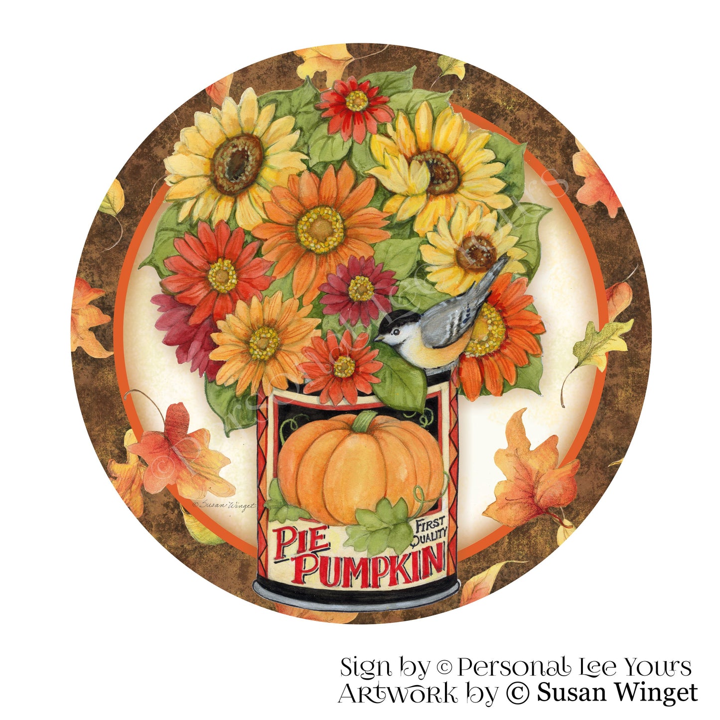 Susan Winget Exclusive Sign * Pumpkin Pie * Round * Lightweight Metal