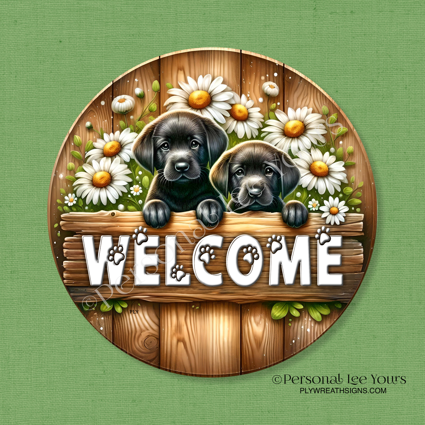 Wreath Sign * Puppy Dog Welcome * Round * Lightweight Metal