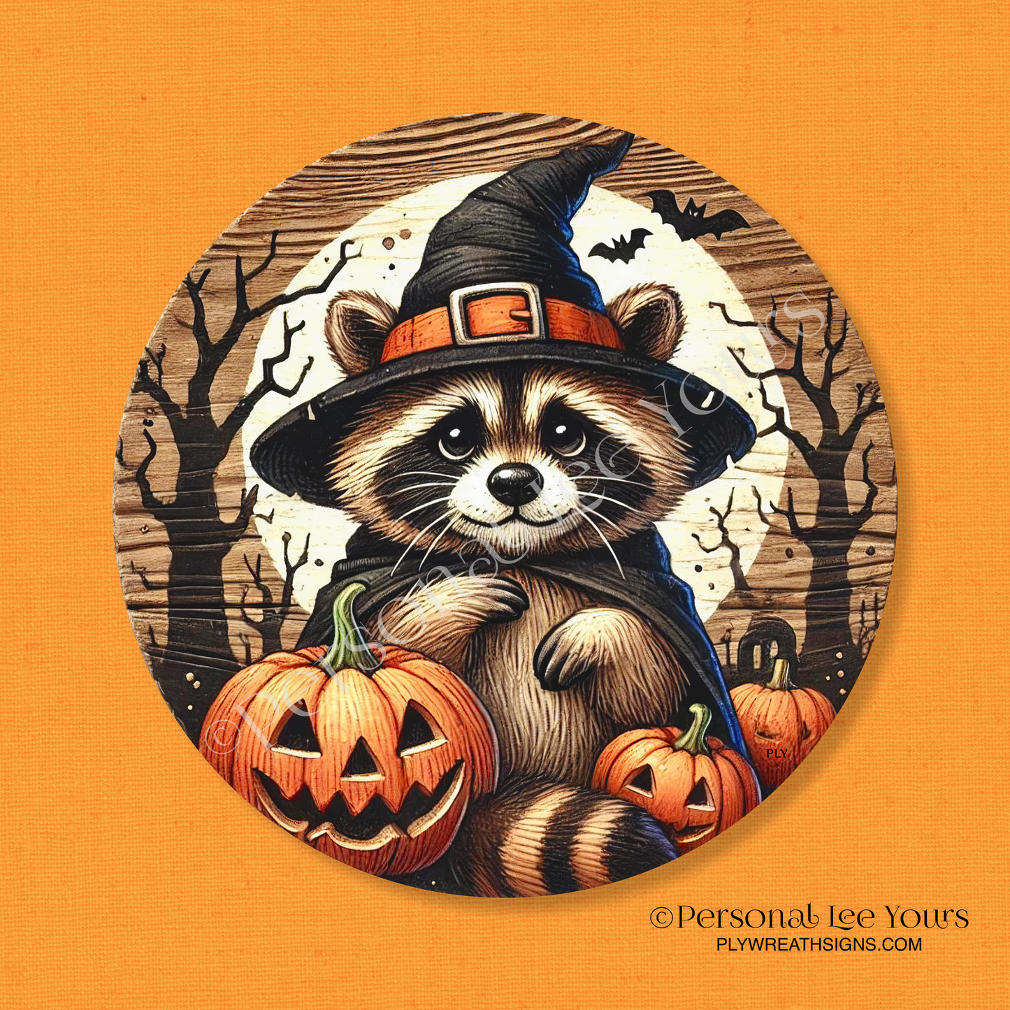 Wreath Sign * Raccoon Halloween * Round * Lightweight Metal