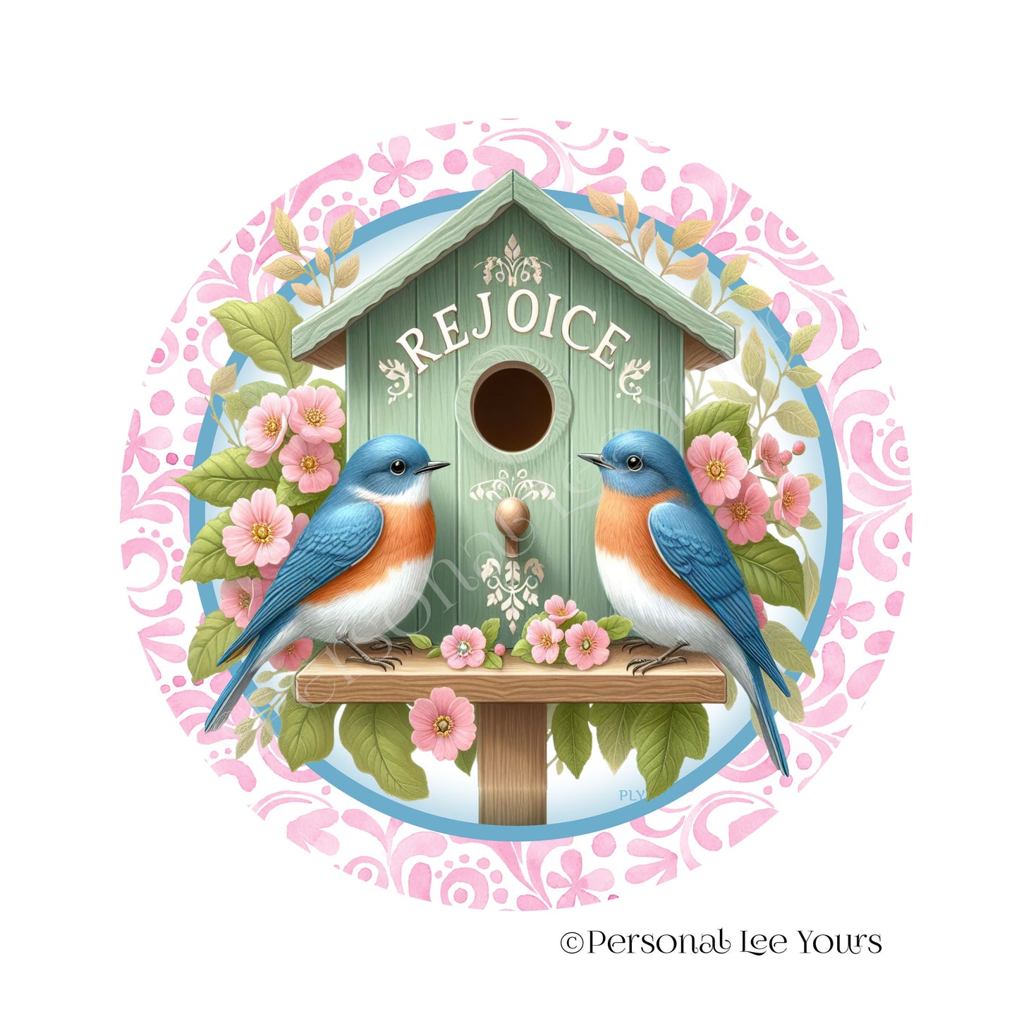 Wreath Sign * Rejoice Bluebirds * Round * Lightweight Metal