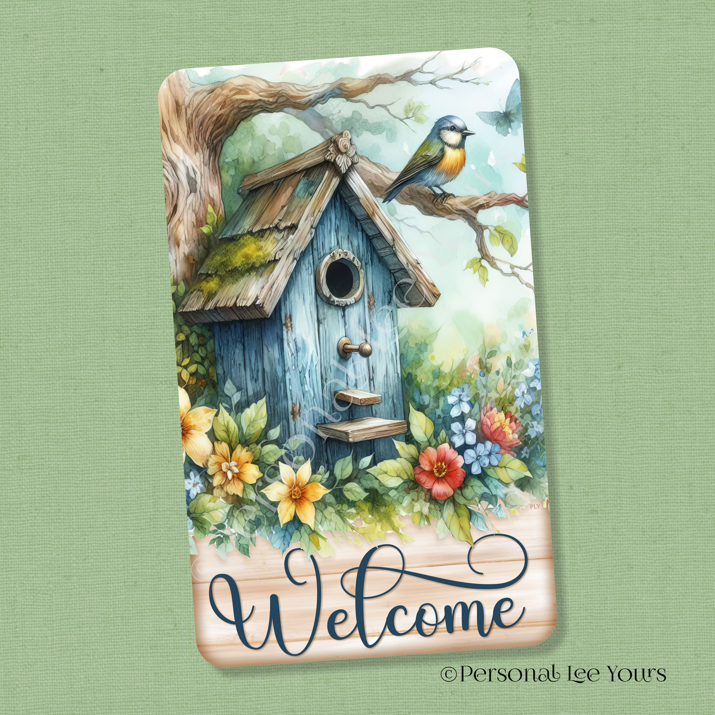 Wreath Sign * Rustic Birdhouse Welcome * Vertical * 4 Sizes * Lightweight Metal