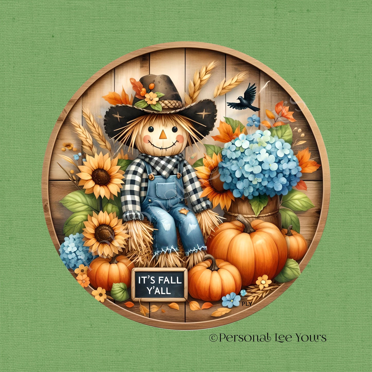 Wreath Sign * Fall Scarecrow, It's Fall Y'all * Round * Lightweight Metal