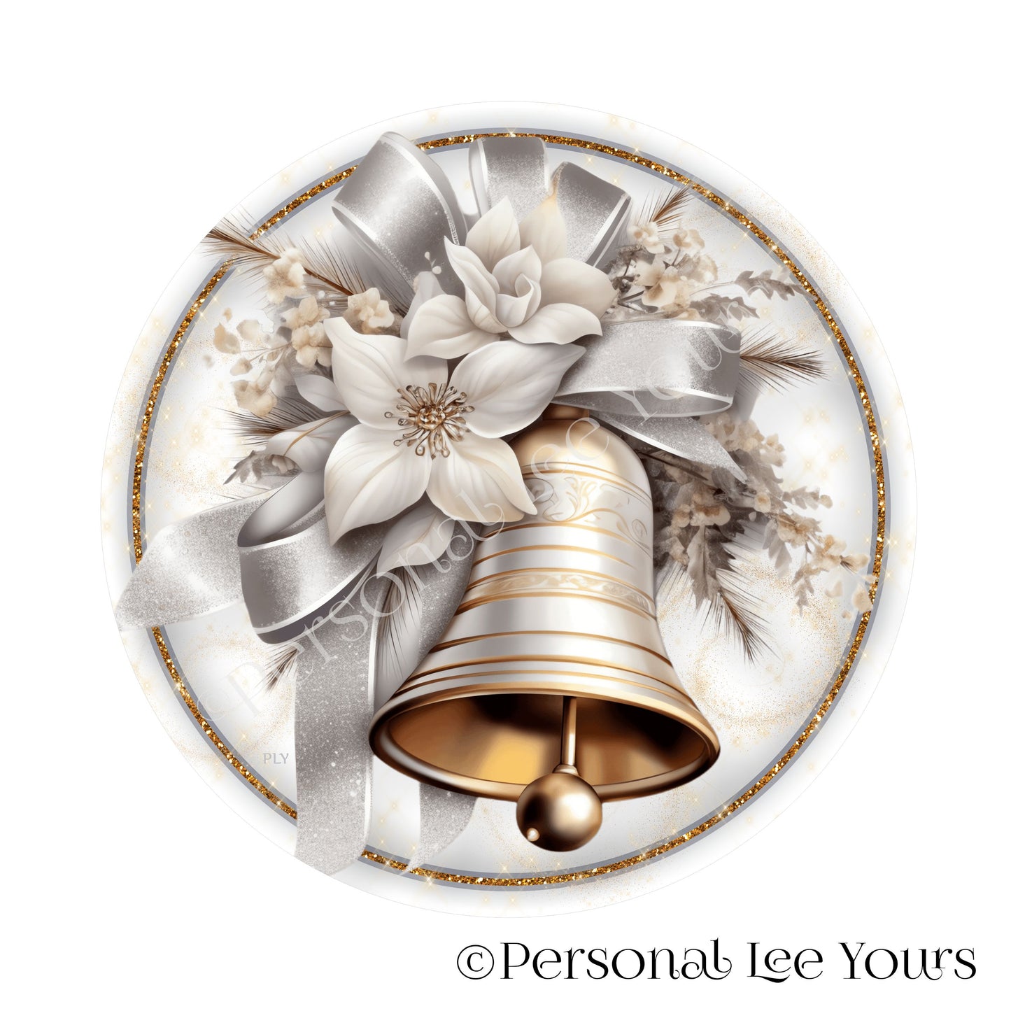 Wreath Sign * Silver and Gold Bell * Round * Lightweight Metal