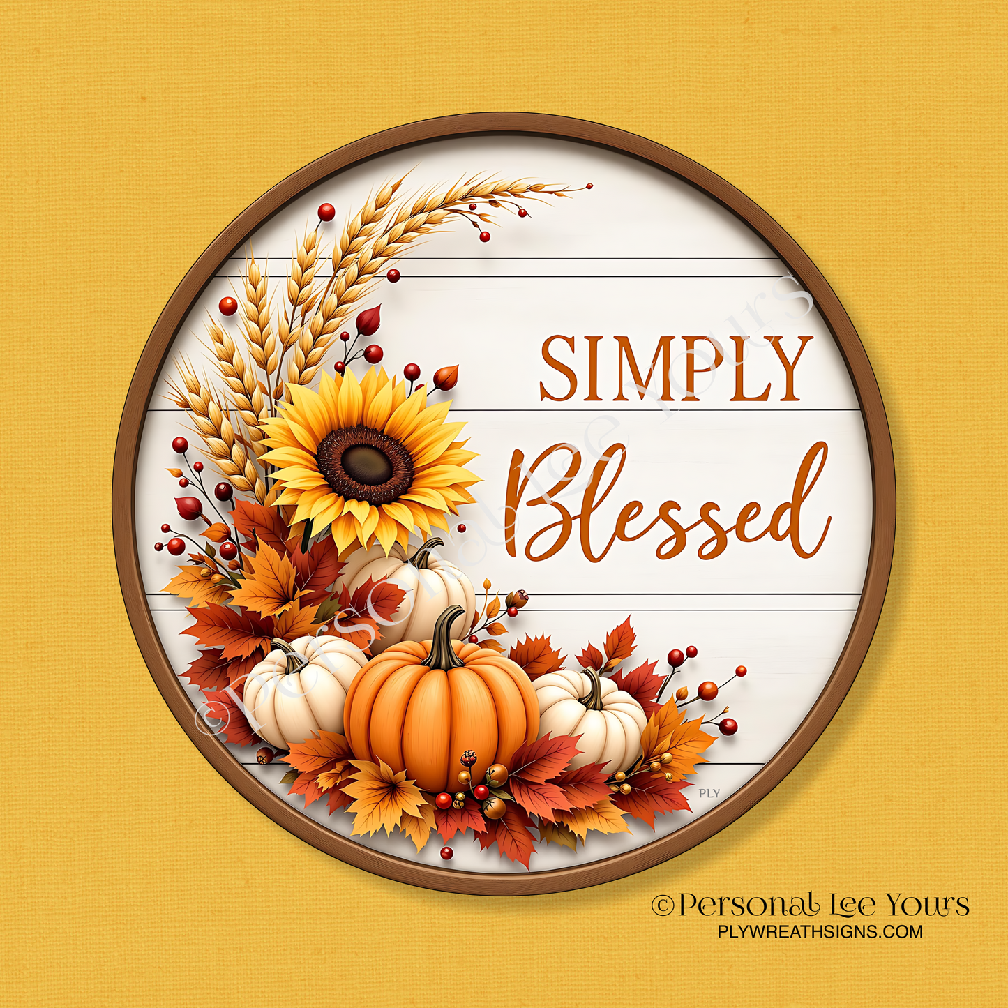 Wreath Sign * Simply Blessed Autumn Display * Round * Lightweight Metal
