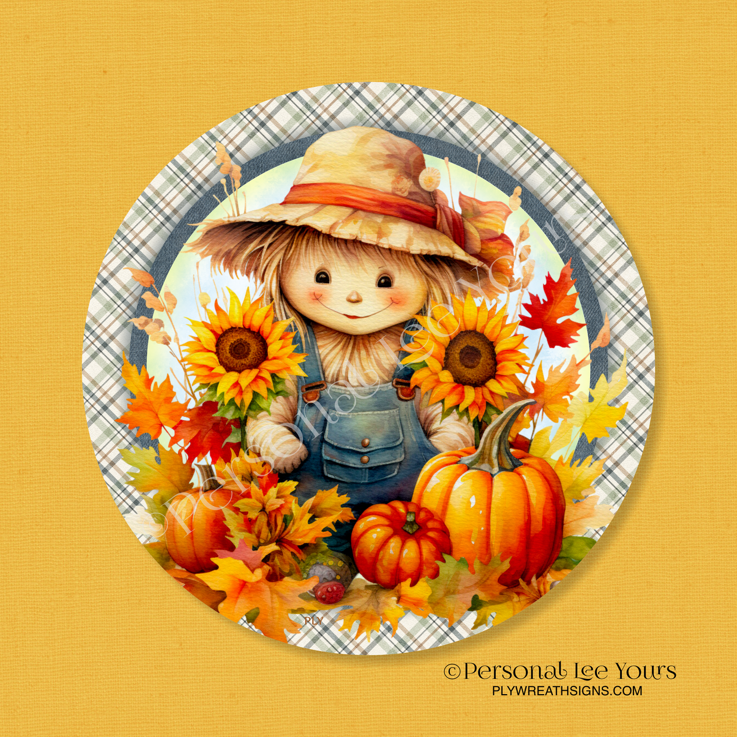 Wreath Sign * Smiling Scarecrow * Round * Lightweight Metal