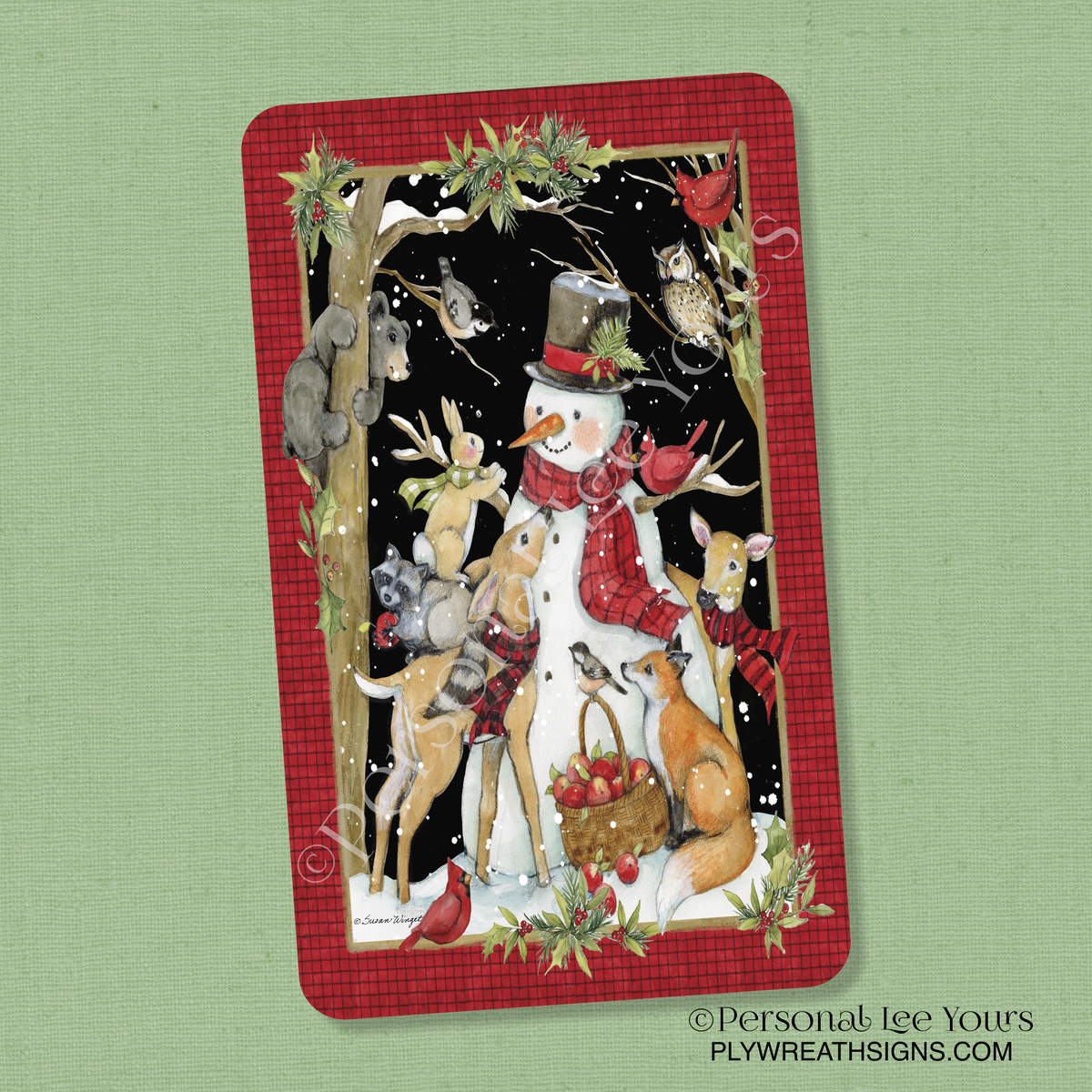 Susan Winget Exclusive Sign * Snowman In The Forest * 3 Sizes * Vertical * Lightweight Metal
