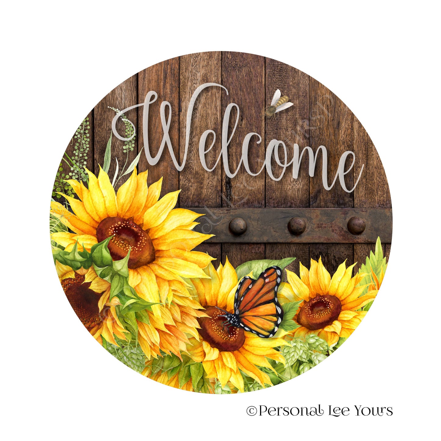 Wreath Sign * Sweet Sunflower Welcome * Round * Lightweight Metal