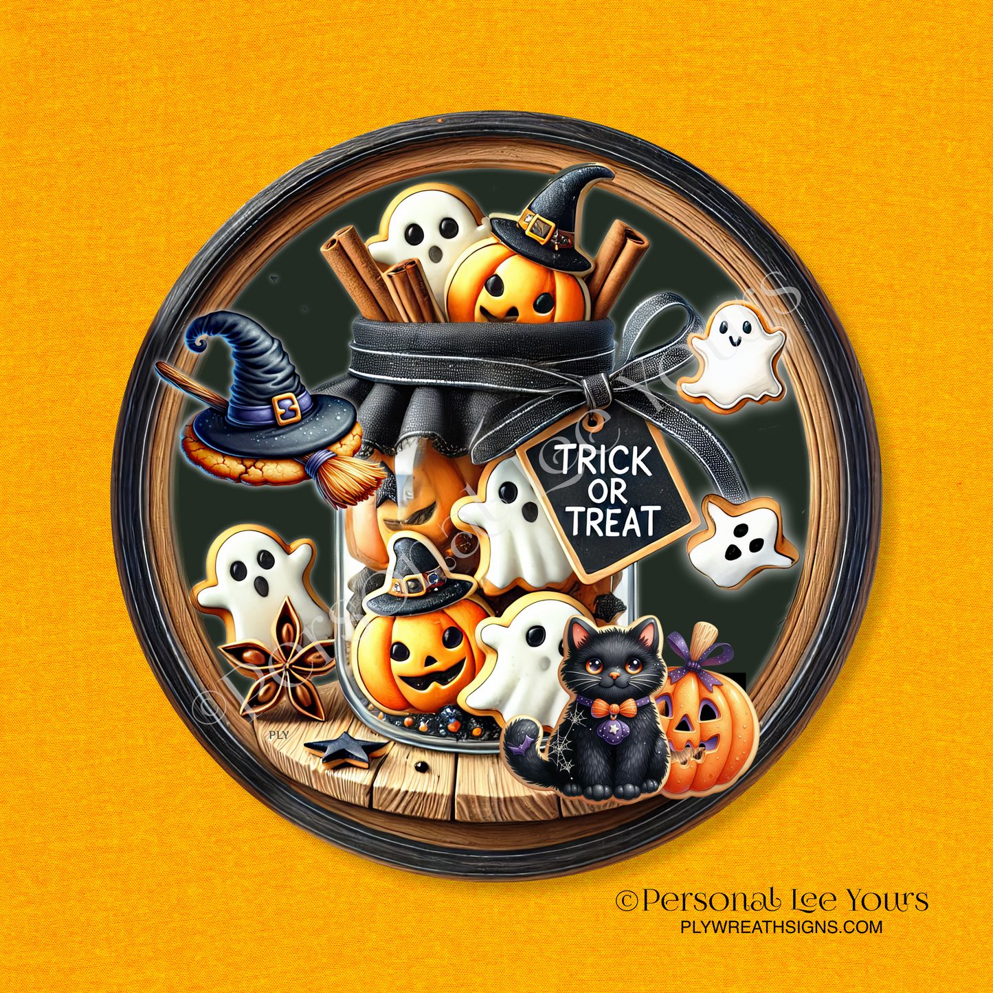 Wreath Sign * Halloween, Trick Or Treat Cookies * Round * Lightweight Metal