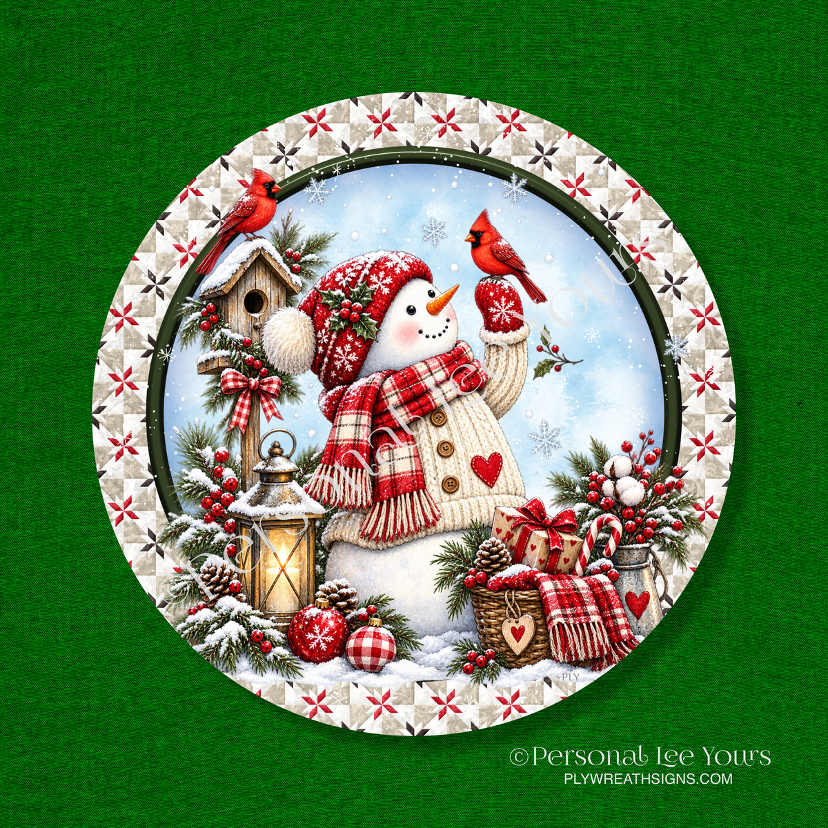 Wreath Sign * Winter Joy Snowman * Round * Lightweight Metal