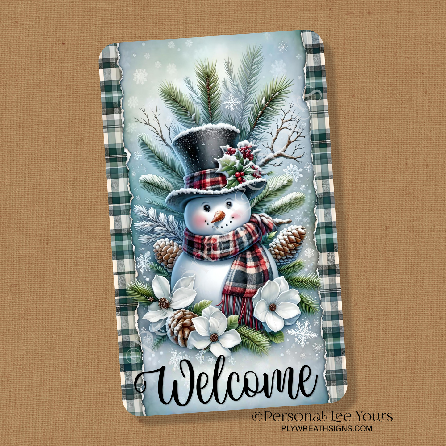 Wreath Sign * Winter Welcome Snowman * Vertical * 3 Sizes * Lightweight Metal