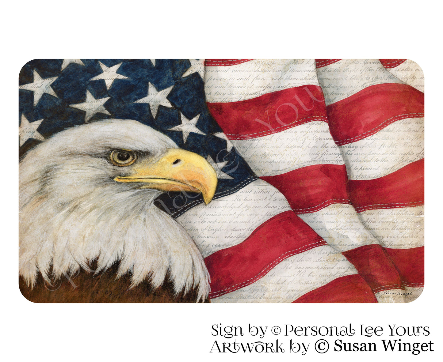 Susan Winget Exclusive Sign * American Eagle Flag * Horizontal * 4 Sizes * Lightweight Metal