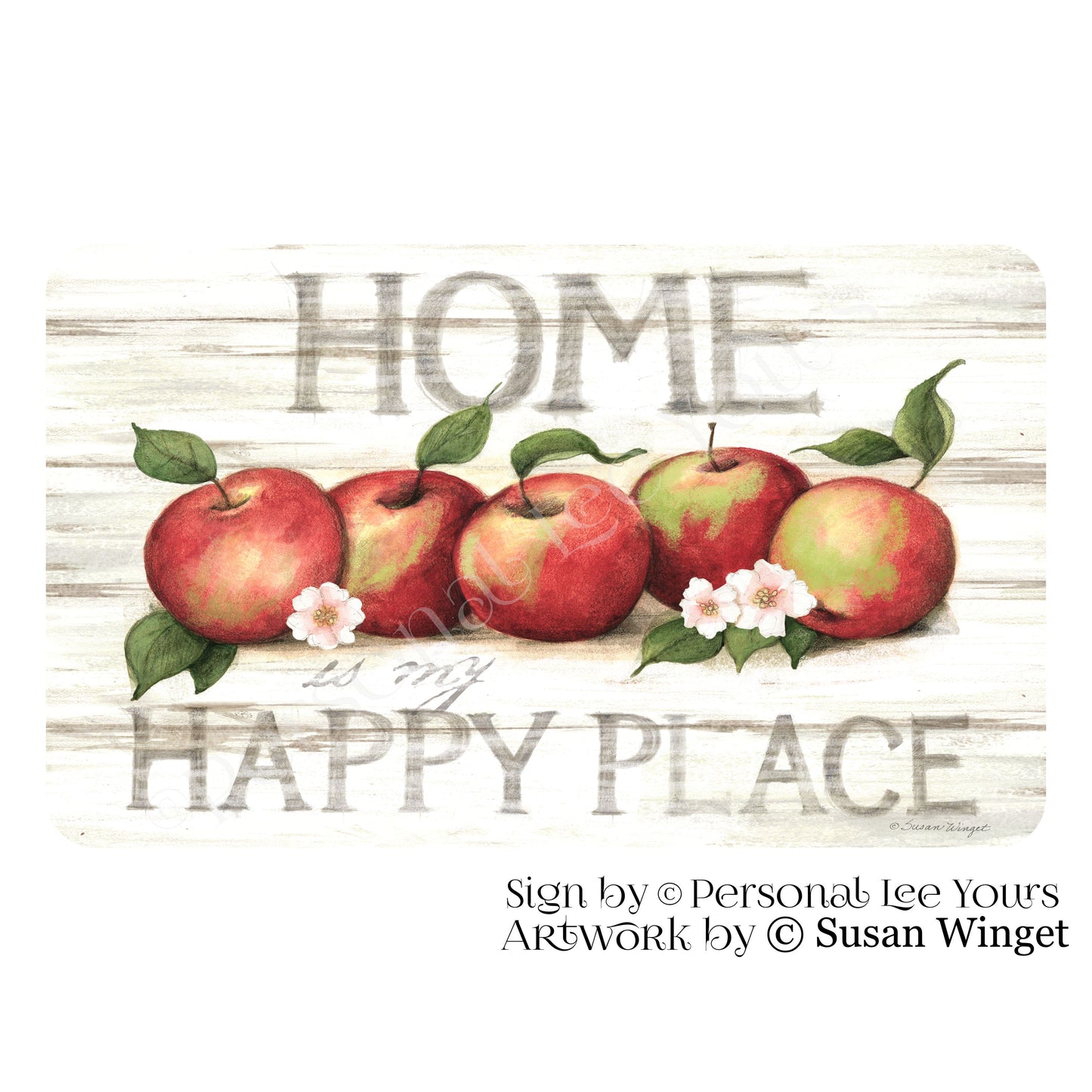 Susan Winget Exclusive Sign * Red Apple Sign, Happy Place* Horizontal * 4 Sizes * Lightweight Metal