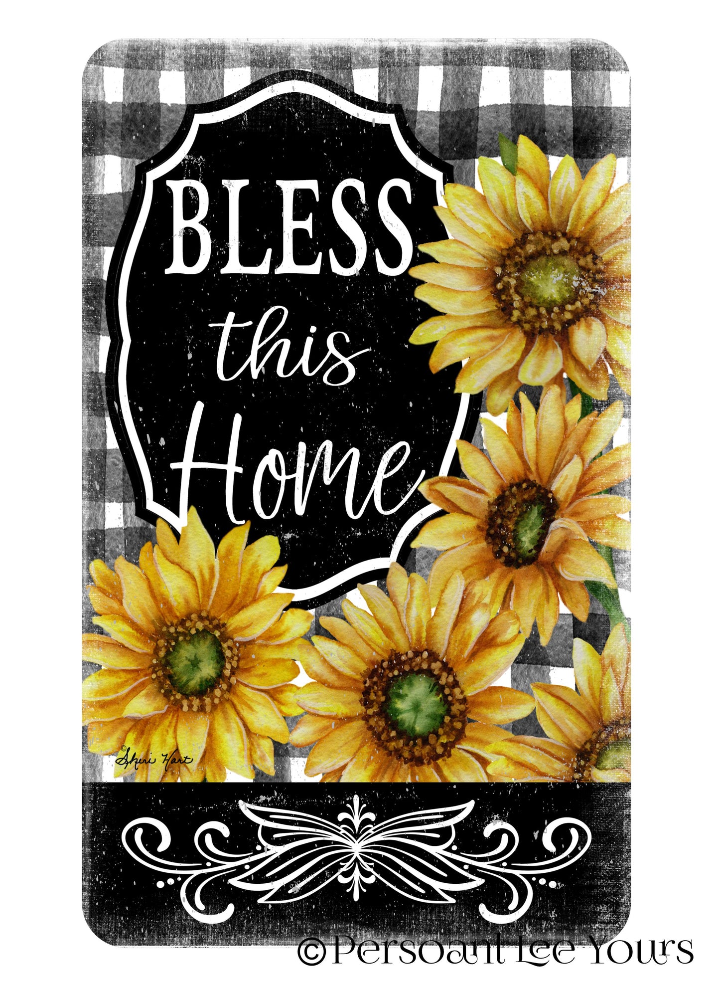 Wreath Sign * Blessed Home II * Sunflowers * 4 Sizes * Lightweight Metal