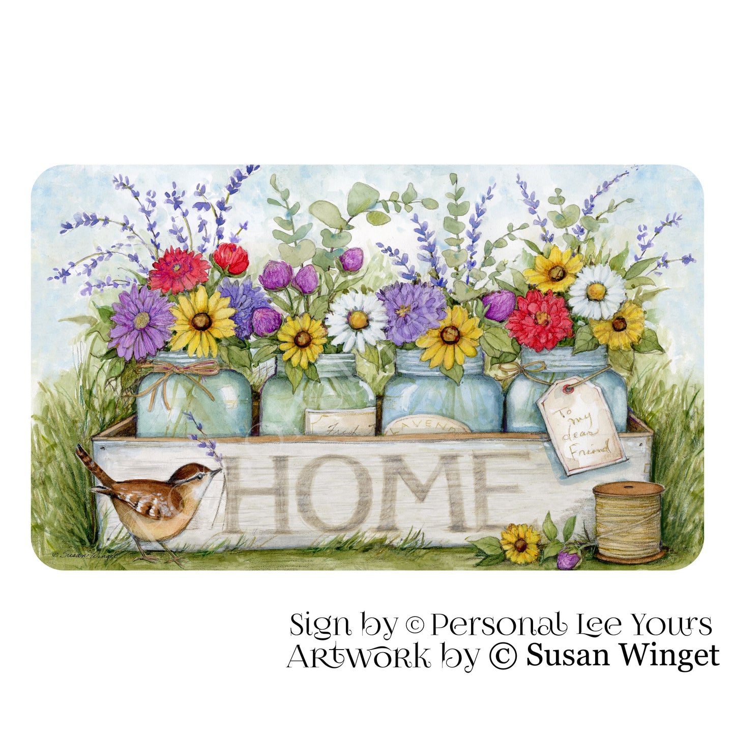 Susan Winget Exclusive Sign * Box Of Flower Jars * Horizontal * 4 Sizes * Lightweight Metal