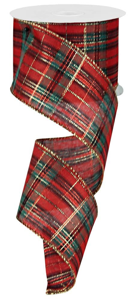 2.5” x 10 Yard Green/Red/Plaid Ribbon