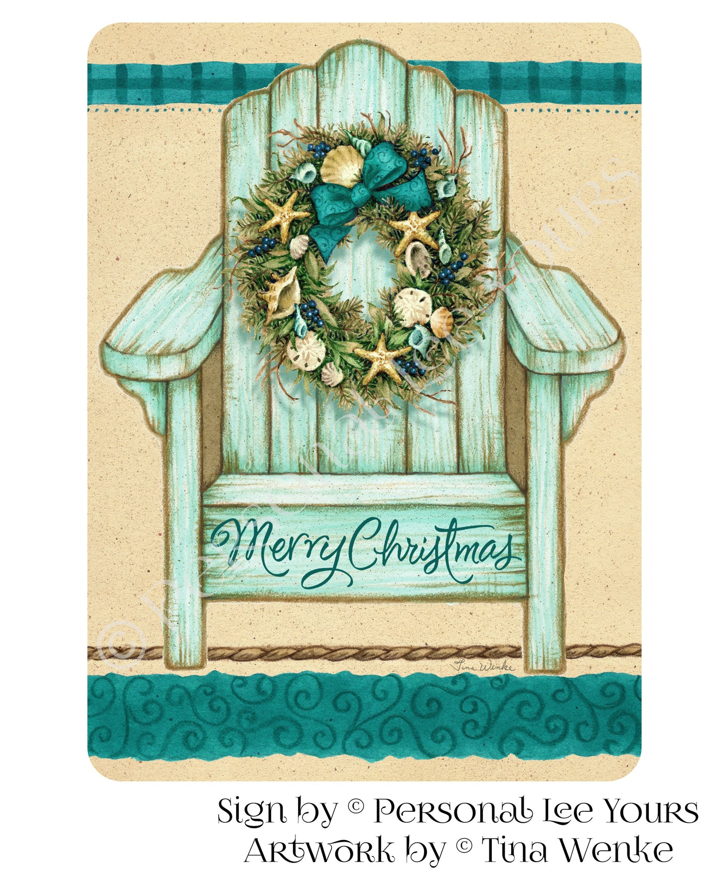 Tina Wenke Exclusive Sign * Coastal Christmas Adirondack Chair * Vertical * 2 Sizes * Lightweight Metal