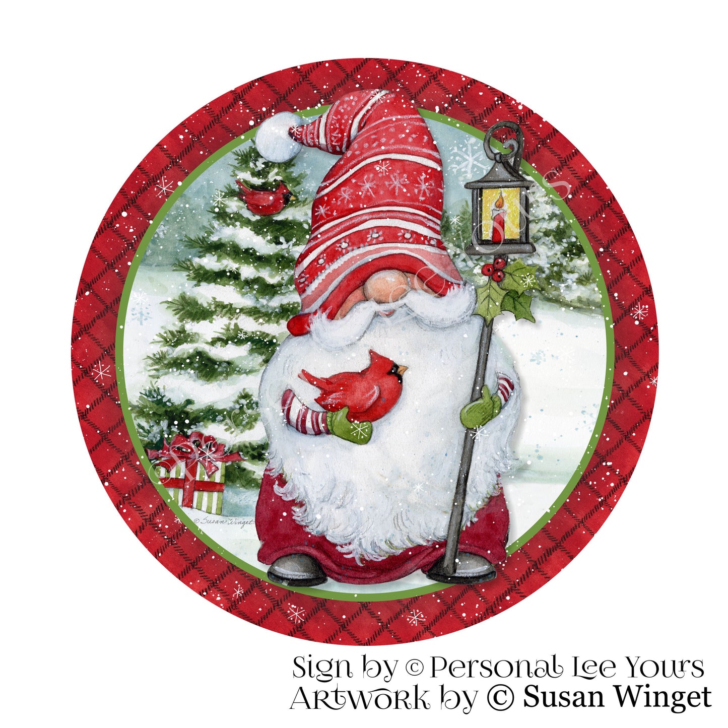 Susan Winget Exclusive Sign * Christmas Gnome * Round * Lightweight Metal