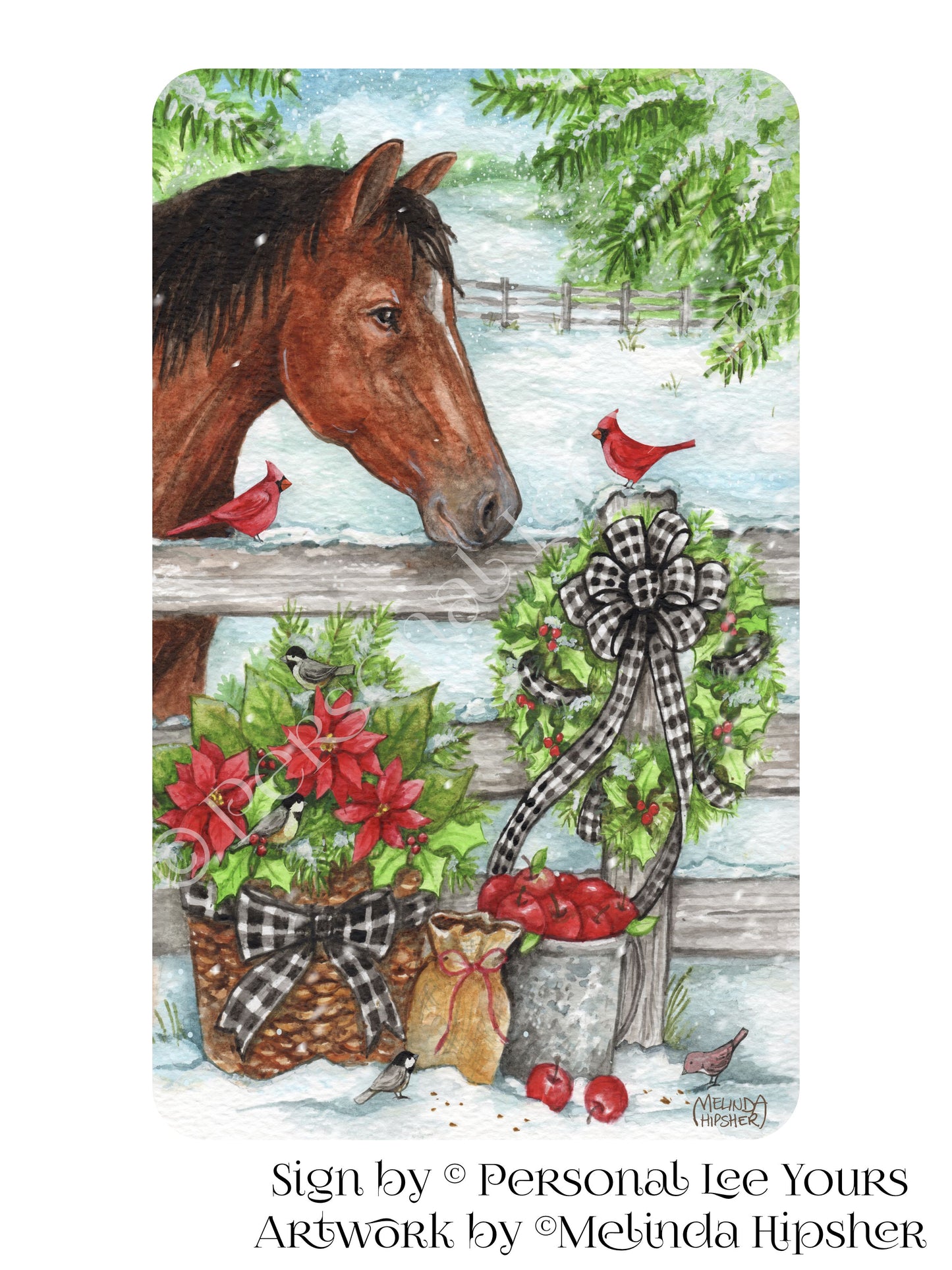 Melinda Hipsher Exclusive Sign * Christmas Horse and Cardinals * 3 Sizes * Lightweight Metal