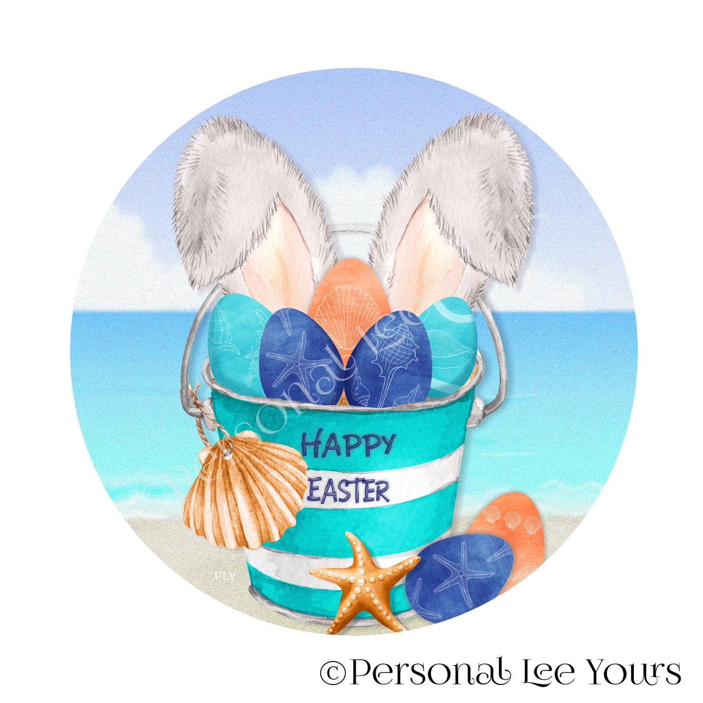 Coastal Wreath Sign * Easter On The Beach * Round* Lightweight Metal