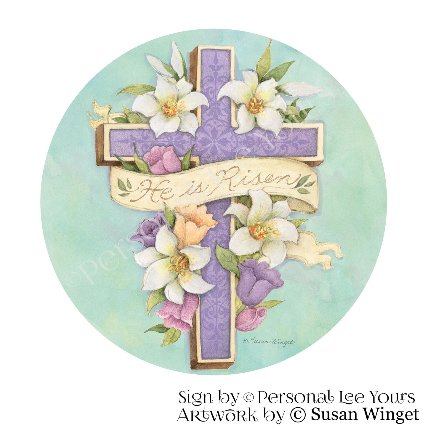Susan Winget Exclusive Sign * Easter Cross * Round * Lightweight Metal