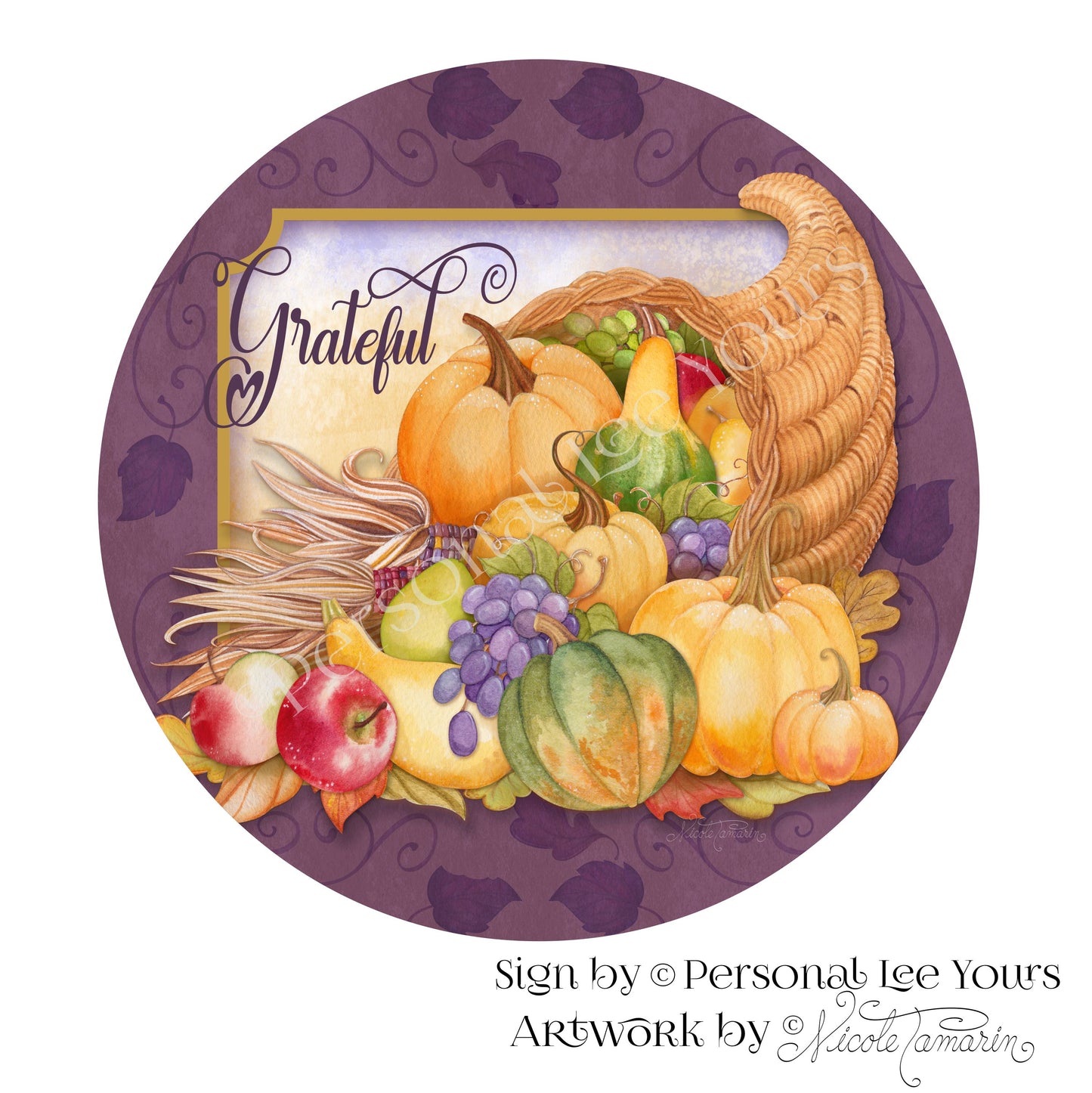 Nicole Tamarin Exclusive Sign * Grateful Cornucopia * Round * Lightweight Metal