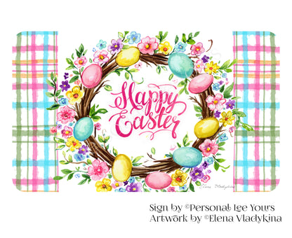 Elena Vladykina Exclusive Sign * Happy Easter Floral Wreath * Horizontal * 3 Sizes * Lightweight Metal