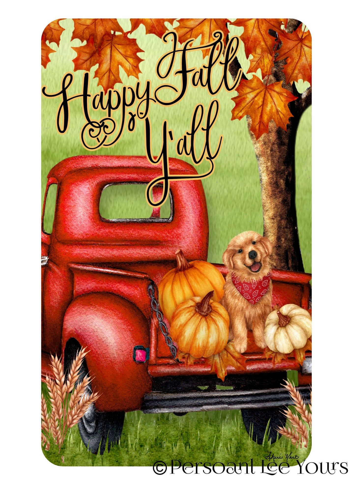 Autumn Wreath Sign * Happy Fall Y'all * Red Truck * 3 Sizes * Lightweight Metal
