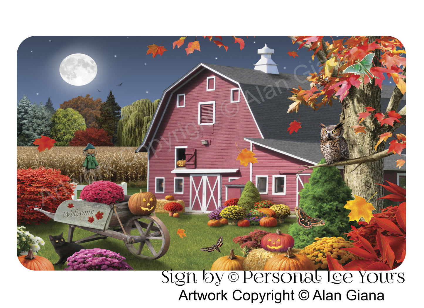 Alan Giana Exclusive Sign * Hootin Harvest Moon * 3 Sizes * Lightweight Metal