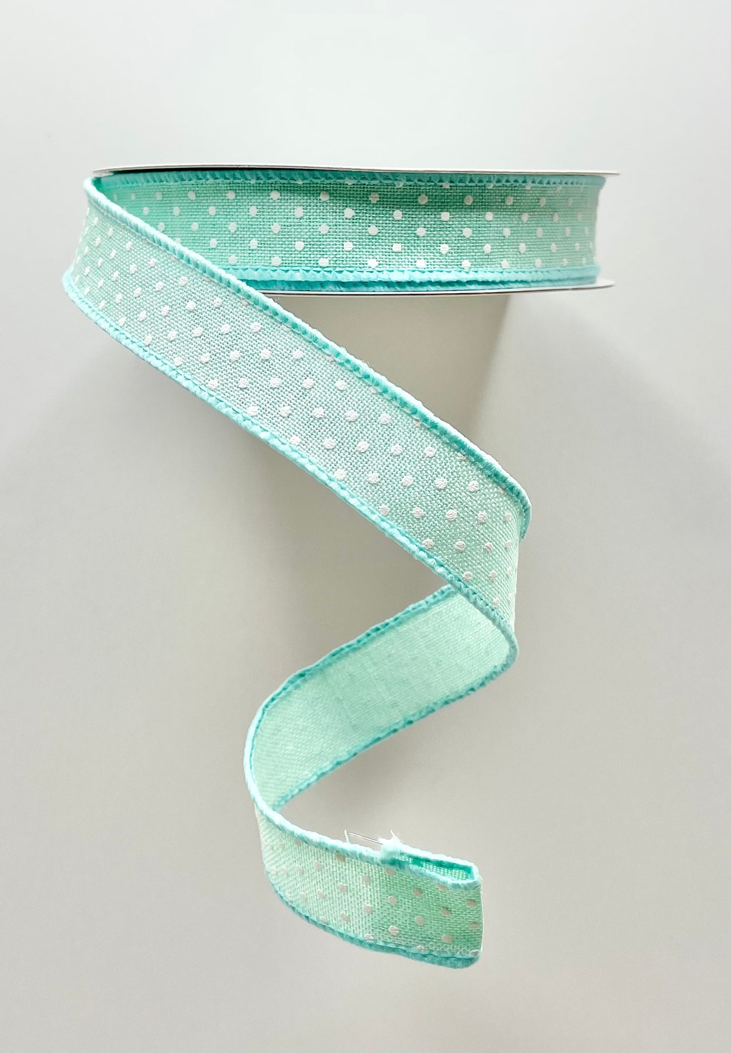 Wired Ribbon * Swiss Dot * Mint Green and White Canvas * 5/8" x 10 Yards * RGE1776AN