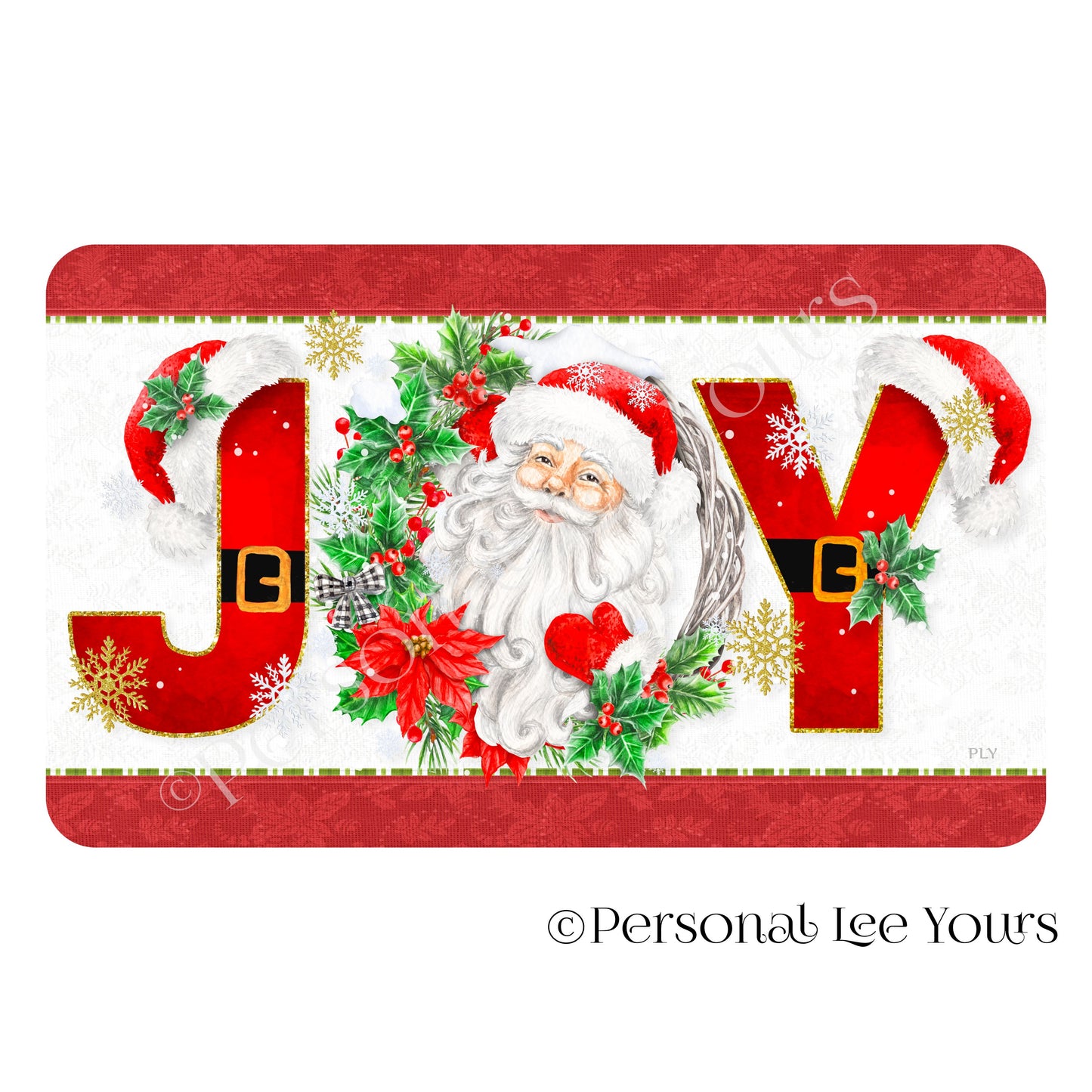Holiday Wreath Sign * Joyful Santa* Horizontal * 4 Sizes * Lightweight Metal