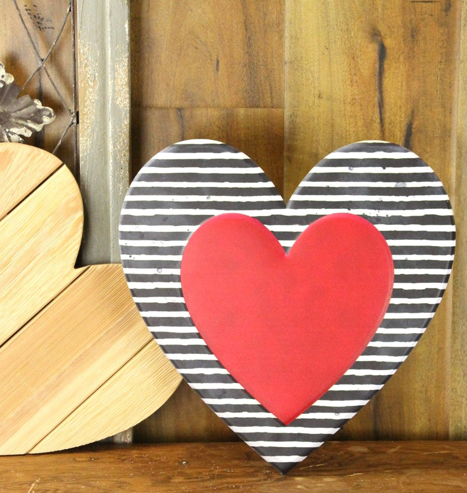 Wreath Accent * Striped Heart * Embossed Metal * 12" W x 12" H * Lightweight * MD0556