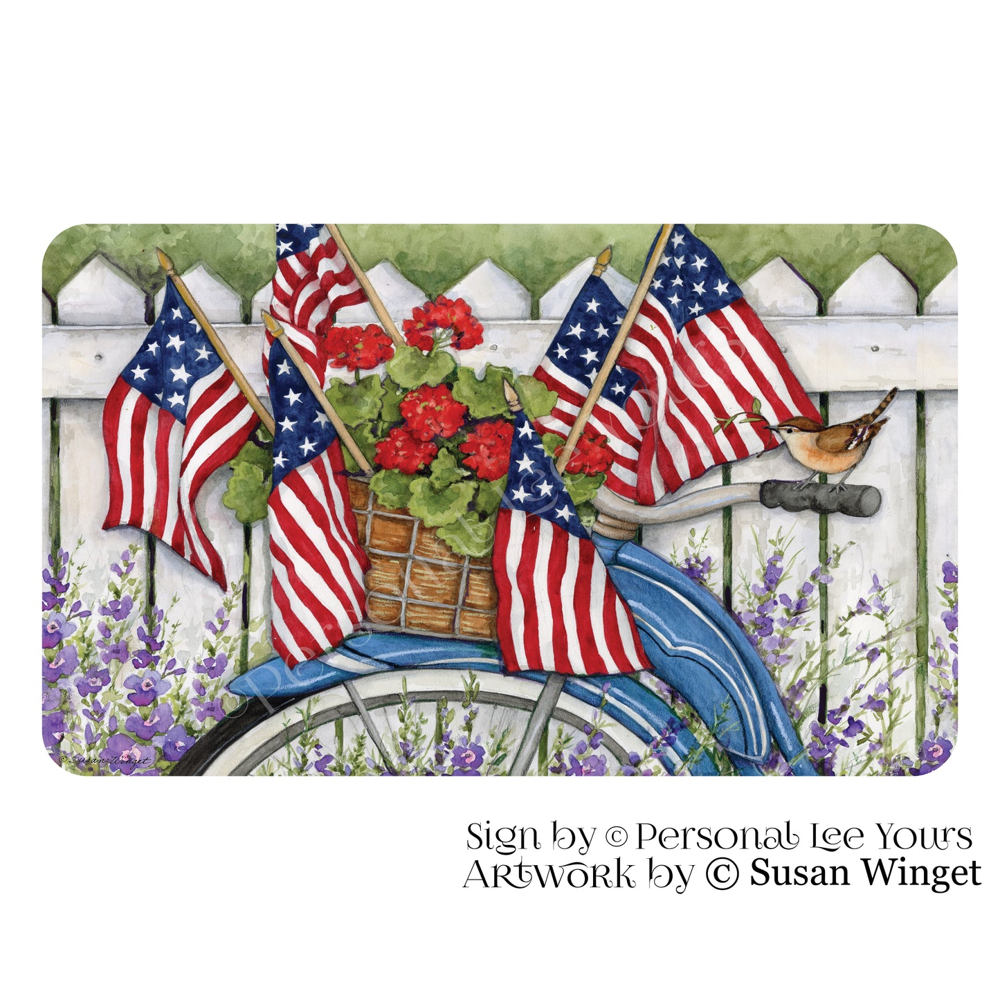 Susan Winget Exclusive Sign * Patriotic Blue Trike * Horizontal * 4 Sizes * Lightweight Metal