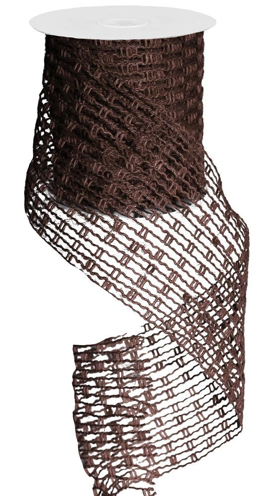Wired Ribbon * Expandable Jute Mesh * Brown * 4" x 10 Yards * RA128404 * Expands up to 12" wide