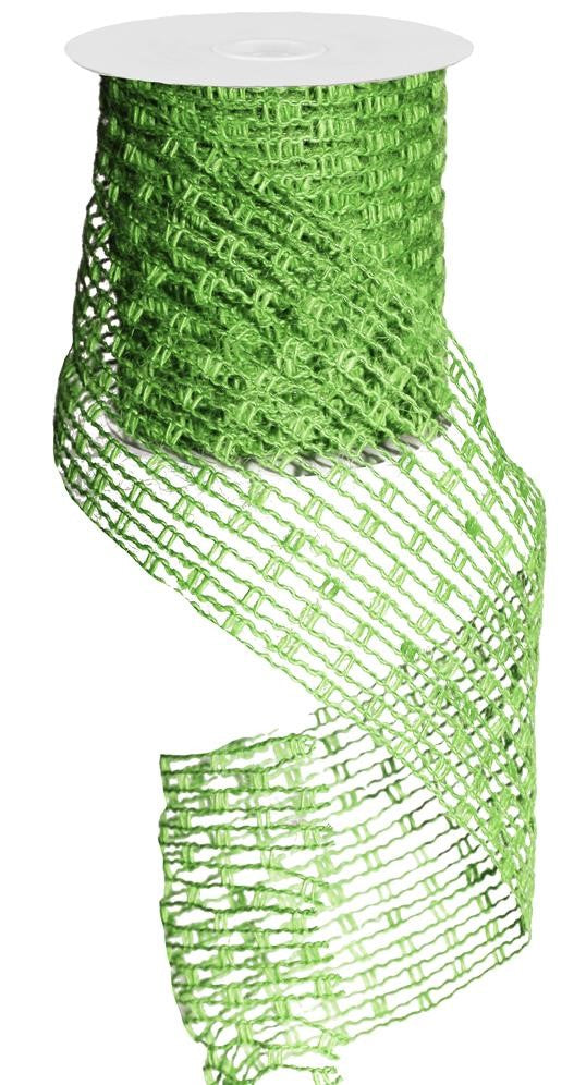 Wired Ribbon * Expandable Jute Mesh * Lime Green * 4" x 10 Yards * RA128433 * Expands up to 12" wide