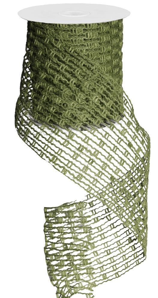 Wired Ribbon * Expandable Jute Mesh * Moss Green * 4" x 10 Yards * RA128452 * Expands up to 12" wide