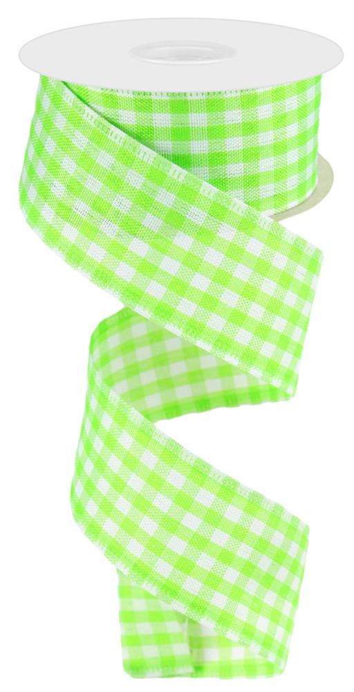 Wired Ribbon * Lime and White Gingham Check * 1.5" x 10 Yards * RG01048RY * Canvas