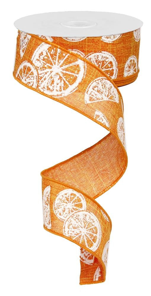 Wired Ribbon * Citrus * Orange and White Canvas * 1.5" x 10 Yards * RG1272KJ