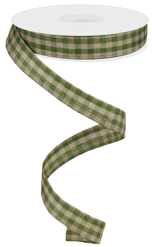 Wired Ribbon * Primitive Gingham Check * Moss and Tan Canvas * 5/8" x 10 Yards * RG0139536