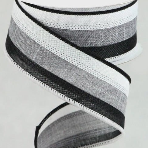 Wired Ribbon * 3 in 1 Color * Black, Grey and White Canvas * 1.5" x 10 Yards * RG016016C