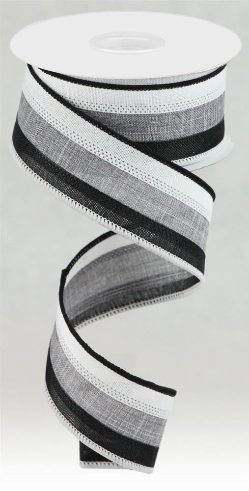 Wired Ribbon * 3 in 1 Color * Black, Grey and White Canvas * 1.5" x 10 Yards * RG016016C