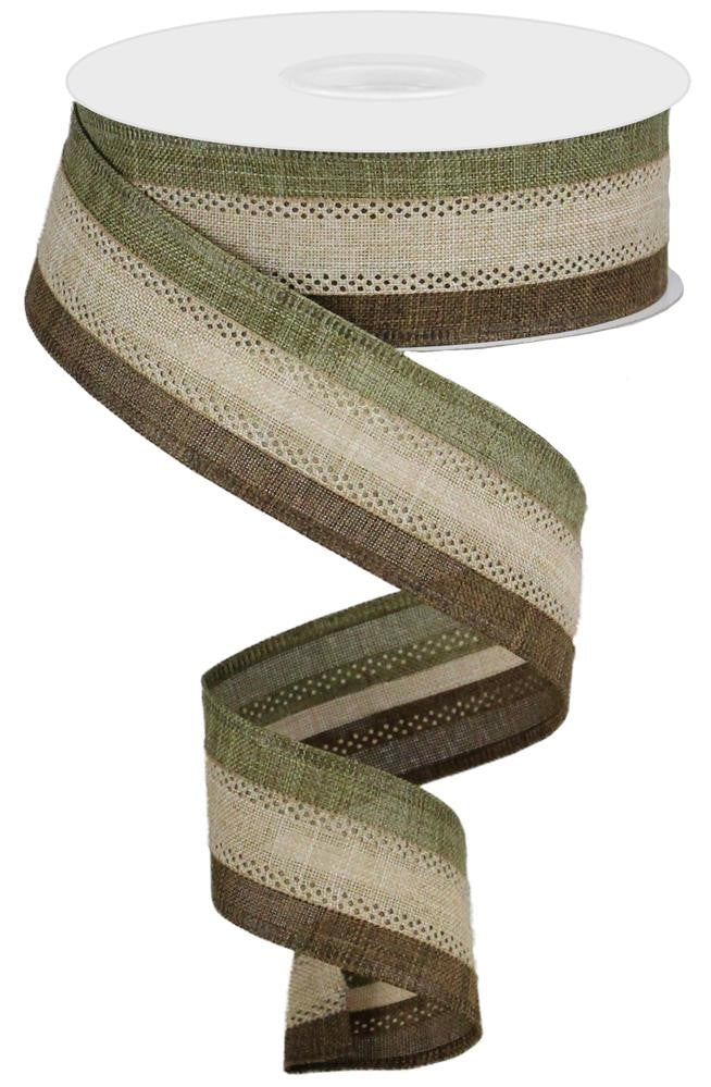 Wired Ribbon * 3 in 1 Color * Brown, Tan and Fern Canvas * 1.5" x 10 Yards * RG01601WM