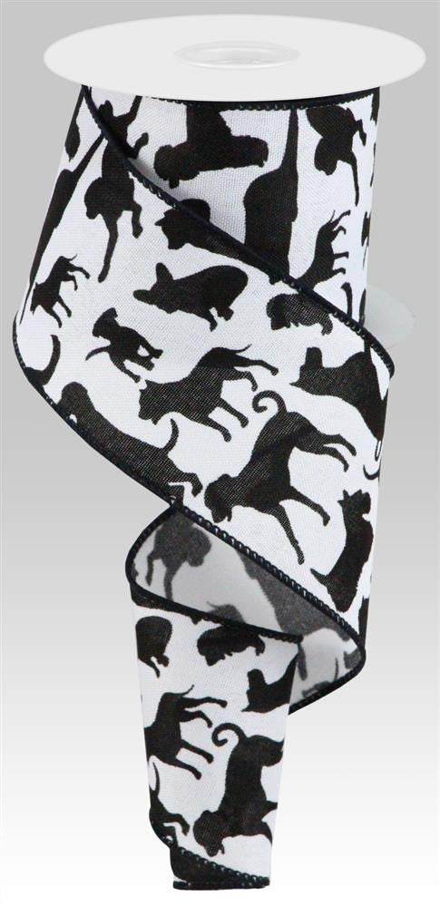 Wired Ribbon * Assorted Dogs * Black and White Canvas * 2.5" x 10 Yards * RG0163527