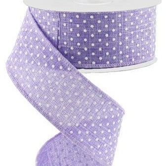 Wired Ribbon * Raised Swiss Dots * Lavender and White Canvas * 1.5" x 10 Yards * RG0165113