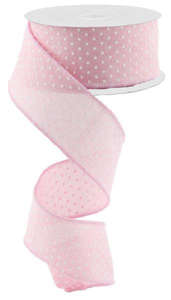 Wired Ribbon * Raised Swiss Dots * Lt. Pink and White Canvas * 1.5" x 10 Yards * RG0165115