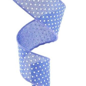 Wired Ribbon * Raised Swiss Dots * Royal Blue and White Canvas * 1.5" x 10 Yards * RG0165125