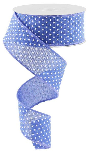 Wired Ribbon * Raised Swiss Dots * Royal Blue and White Canvas * 1.5" x 10 Yards * RG0165125