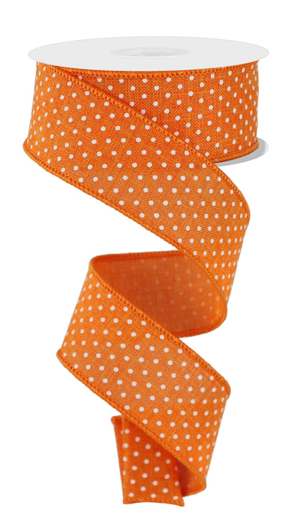 Wired Ribbon * Raised Swiss Dots * New Orange and White Canvas * 1.5" x 10 Yards * RG01651HW
