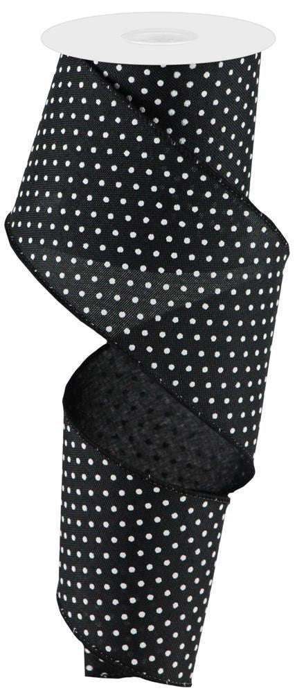 Wired Ribbon * Raised Swiss Dots * Black and White Canvas * 2.5" x 10 Yards * RG0165202