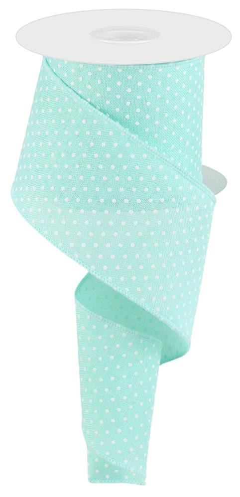 Wired Ribbon * Raised Swiss Dots * Mint and White Canvas * 2.5" x 10 Yards * RG01652AN