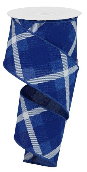 Wired Ribbon * Printed Plaid * Royal Blue and White * 2.5" x 10 Yards  Canvas * RG01683WR